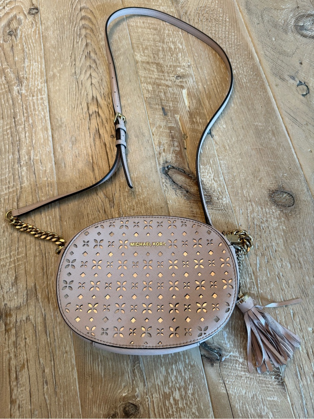 Michael Kors Pale Pink Perforated Crossbody Bag EUC